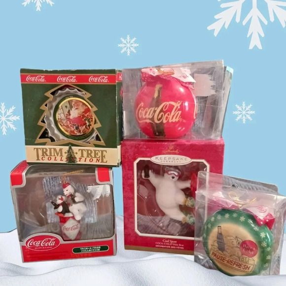 Coca-Cola Trim a tree & hallmark collection lot of 5 christmas ornaments - Picture 2 of 11